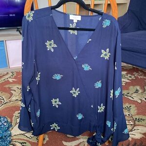 Loft Outlet size XL navy floral long sleeve blouse